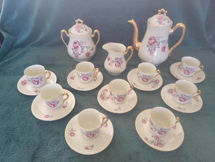 Vintage Porseleinen Koffieservies met Rozenmotief, Antiek en Kunst, Antiek | Servies compleet, Ophalen