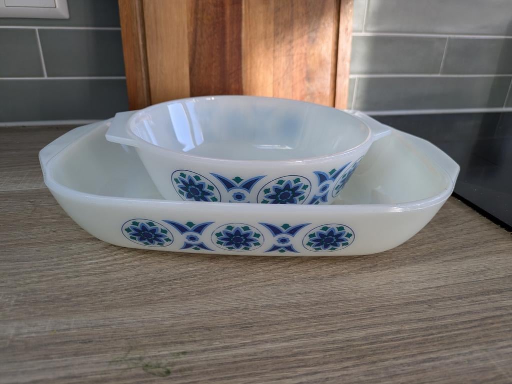 Zeldzame Pyrex JAJ “Sea Lily” set (2 schalen) – vintage 60's, Ophalen of Verzenden