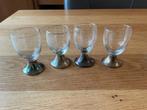 4 antieke glaasjes met echt zilveren voetje, Ophalen of Verzenden, Zo goed als nieuw, Borrel- of Shotglas