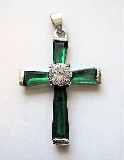 Luxe 18K witgoud verguld kruisje, Smaragdgroen, Kristal 8043, Sieraden, Tassen en Uiterlijk, Kettinghangers, Ophalen, Nieuw, Kruis of Symbool