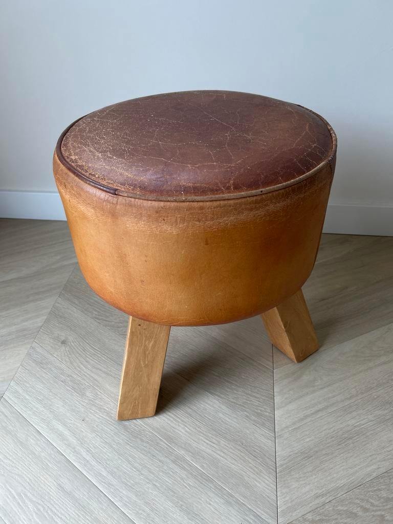 WOOOD Kruk Bok - leren krukje, Ophalen, Gebruikt, Hout