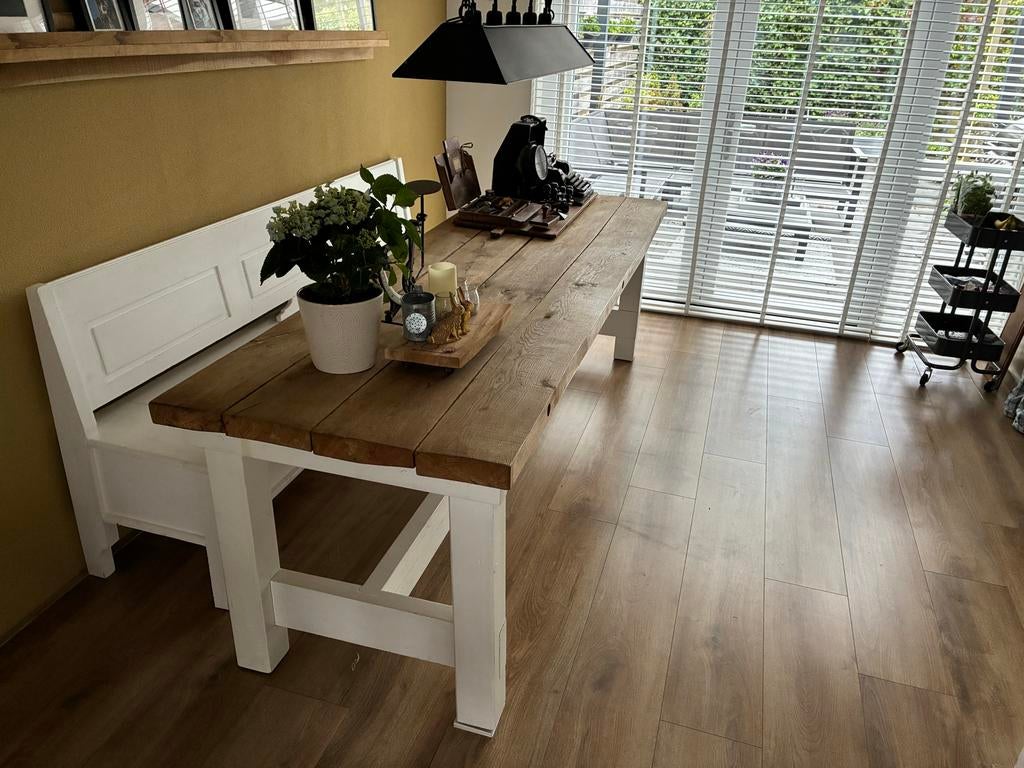 Witte klepbank 220 cm - ideaal als eettafel bank met opbergr, Ophalen, Gebruikt, Minder dan 75 cm, 200 tot 250 cm