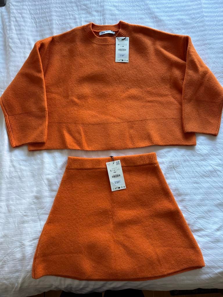 Oranje co-ord set Zara - Trui (M) & Rokje (S) - Nieuw, Ophalen of Verzenden, Nieuw, Maat 38/40 (M), Oranje