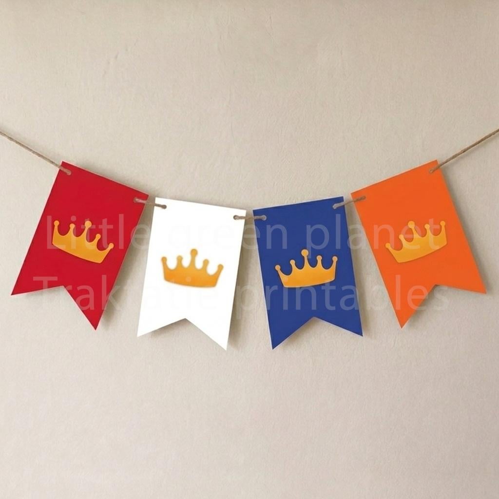 Koningsdag slinger printable, Kroontje,Rood,wit,blauw,oranje, Kinderen en Baby's, Verzenden, Nieuw