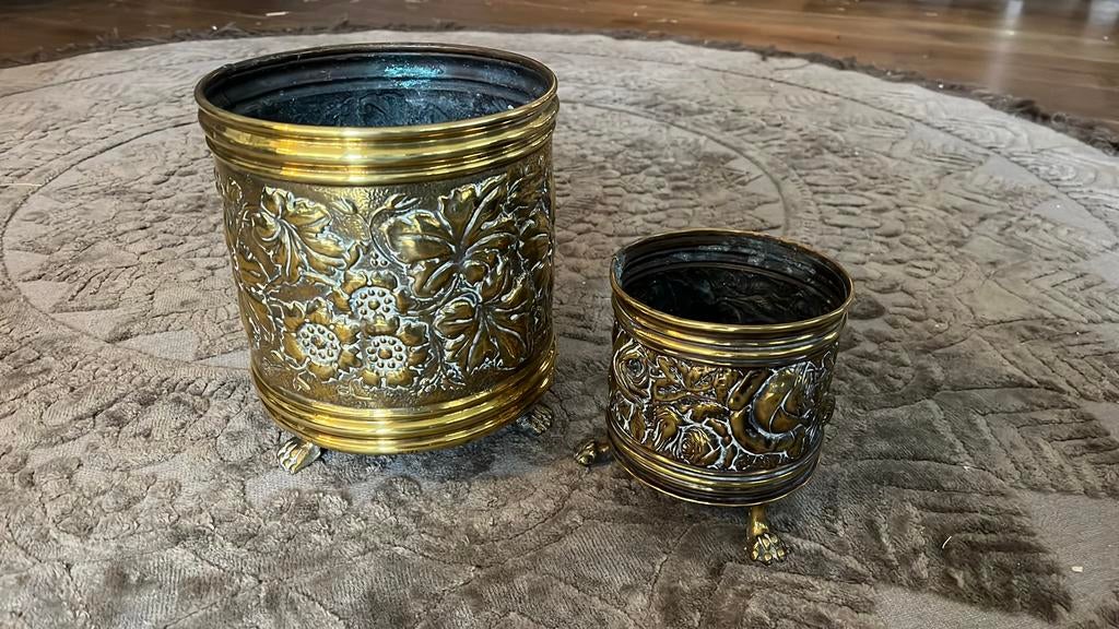 Antieke koperen bloempotten Art Nouveau, Antiek en Kunst, Ophalen, Koper