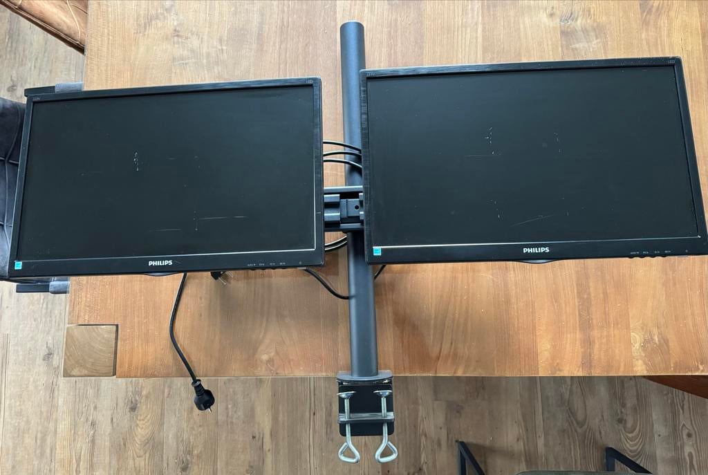 2x Philips 223V5L monitoren op Neomounts monitorarm, Ophalen, In hoogte verstelbaar, Full HD, Overige typen