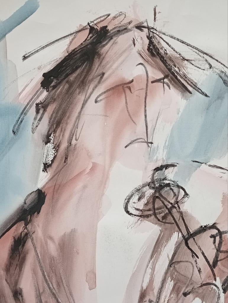 Aquarel met krijt Figuur 20e eeuw, Ophalen of Verzenden