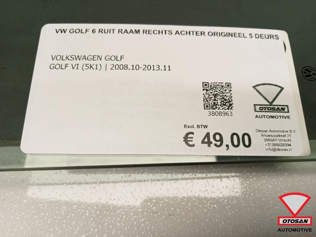 Vw golf 6 ruit raam rechts achter origineel 5 deurs, Auto-onderdelen, Ruiten en Toebehoren, Gebruikt, Volkswagen, Volkswagen AG