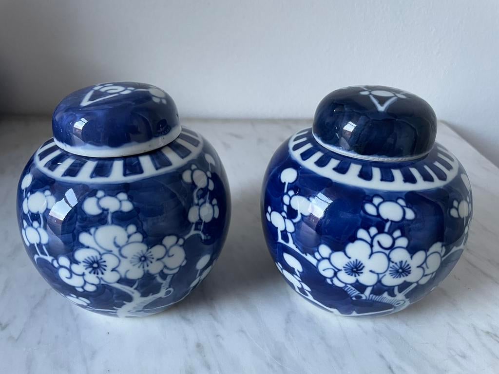 Gemberpotten, prunus/pruimenbloesem, blauw/witte decoratie 4, Antiek en Kunst, Verzenden