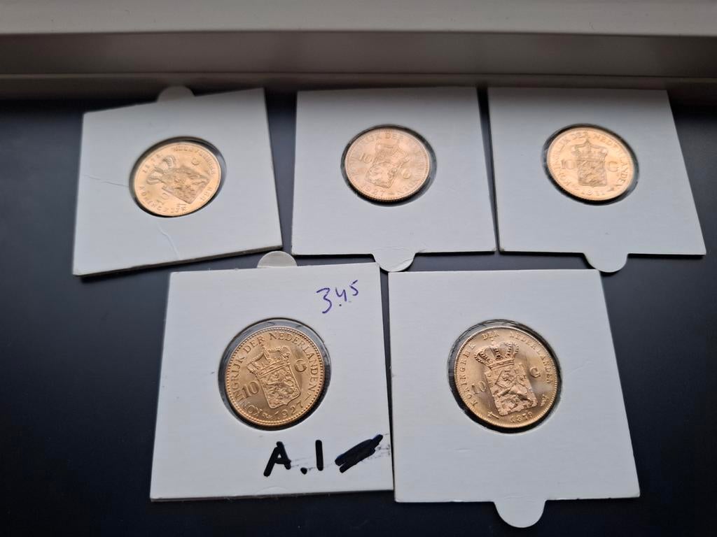 5 gouden tientjes, Postzegels en Munten, Ophalen of Verzenden, 10 gulden, Setje, Goud