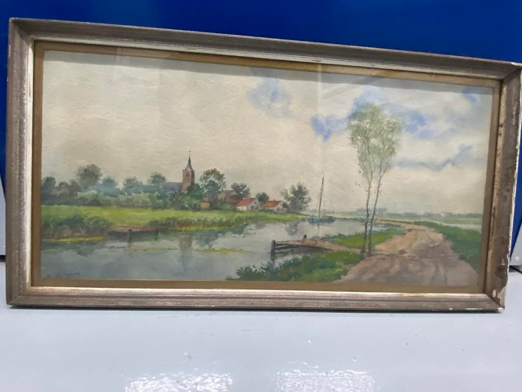 Albert Rutgers olieverf schilderij Nederland polderlandschap, Ophalen of Verzenden