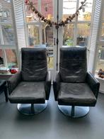 Antracietkleurige/zwarte leren draaistoelen, Ophalen, Zwart, Leer, Zo goed als nieuw