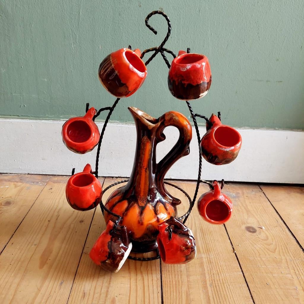 Lucky Vintage "fat lava" likeurset keramiek stijl Vallauris, Ophalen of Verzenden, Huis en Inrichting