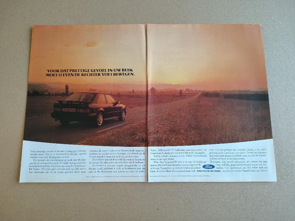 Reclame (uit oud tijdschrift) Ford Escort RS Turbo (1988), Verzenden, Gebruikt, Auto's