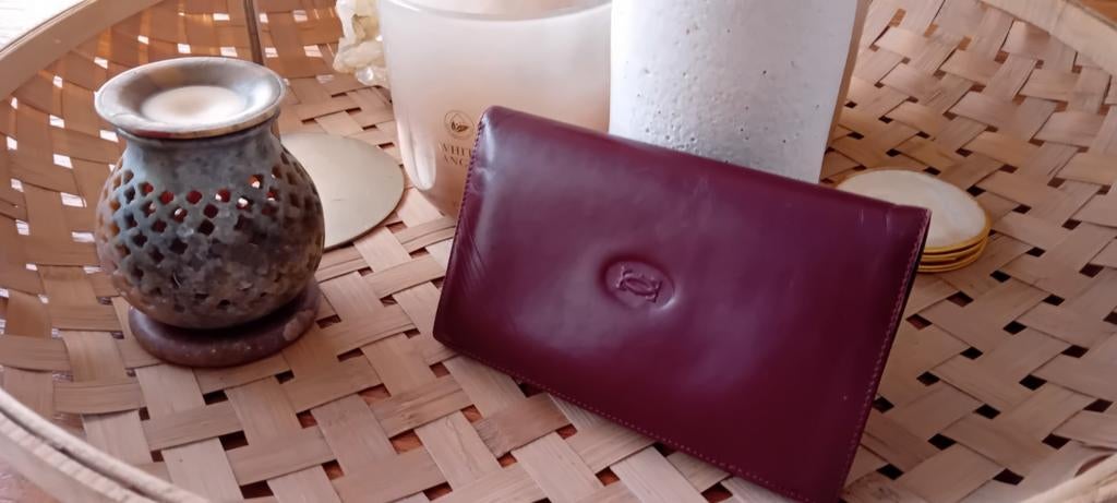 Vintage Cartier Paris portemonnee bordeauxrood soepel leer, Overige merken, Gebruikt, Ophalen of Verzenden, Leer
