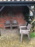 4 taupe / beige kunstof tuinstoelen, Tuin en Terras, Ophalen, 4 zitplaatsen, Kunststof, Gebruikt