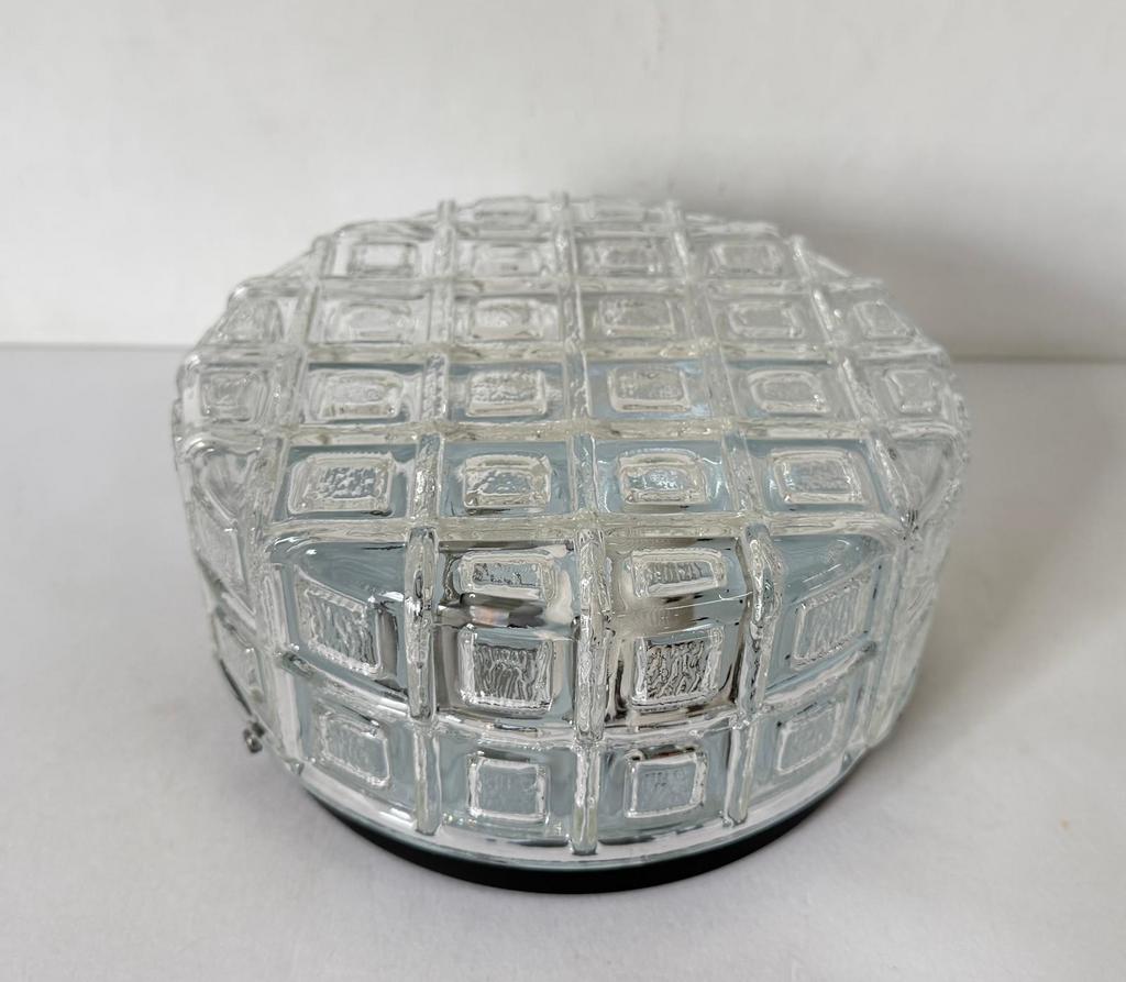 Vintage ronde helder glas plafondlamp Ø 20 cm geruit glas, Huis en Inrichting, Lampen | Plafondlampen, Ophalen of Verzenden, Zo goed als nieuw