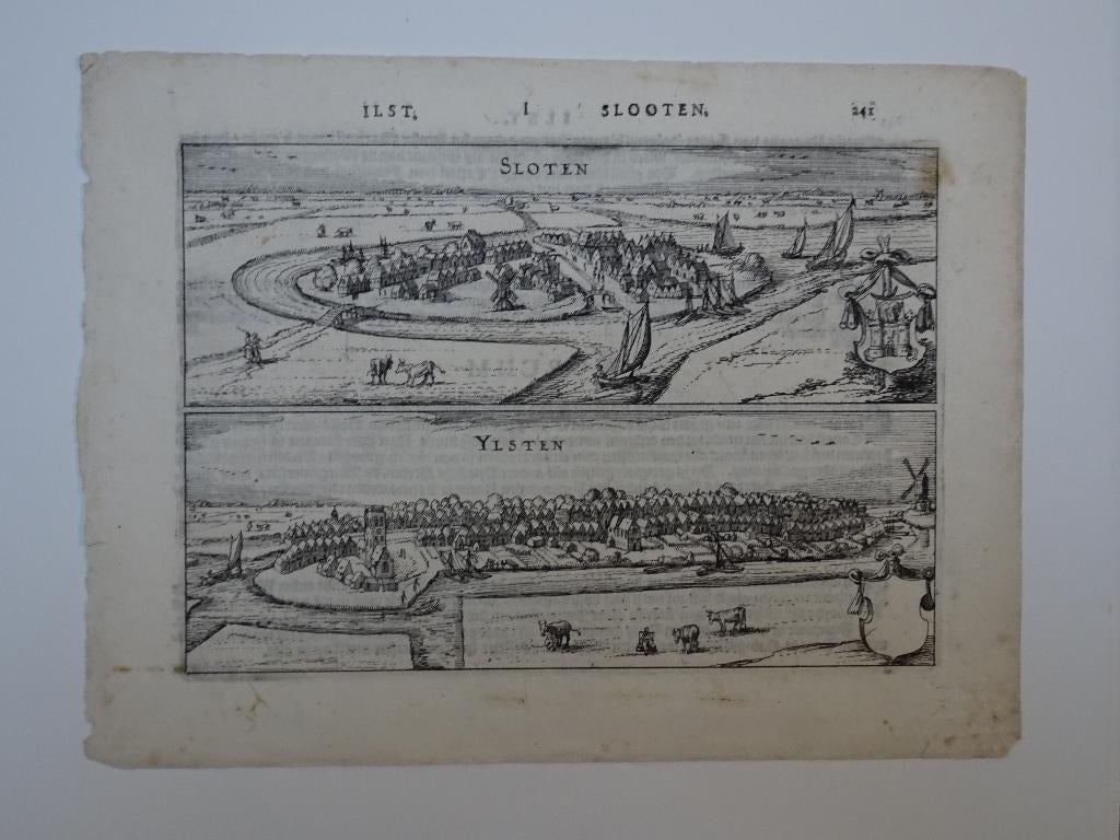 kopergravure Sloten en IJlst, Guicciardini, 1617, Antiek en Kunst, Kunst | Etsen en Gravures, Verzenden, Stadsgezicht, 1600 - 1699