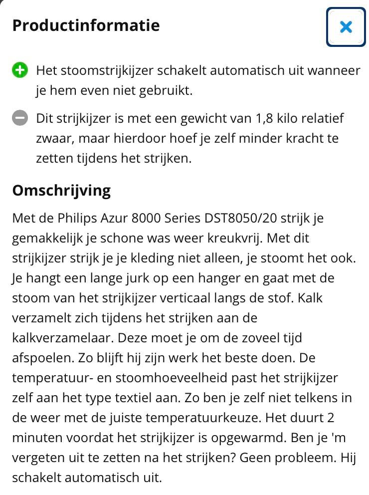 Philips Azur 8000 Series DST8050/20 Stoomstrijkijzer, Witgoed en Apparatuur, Strijkijzers en Strijkplanken, Ophalen, Nieuw