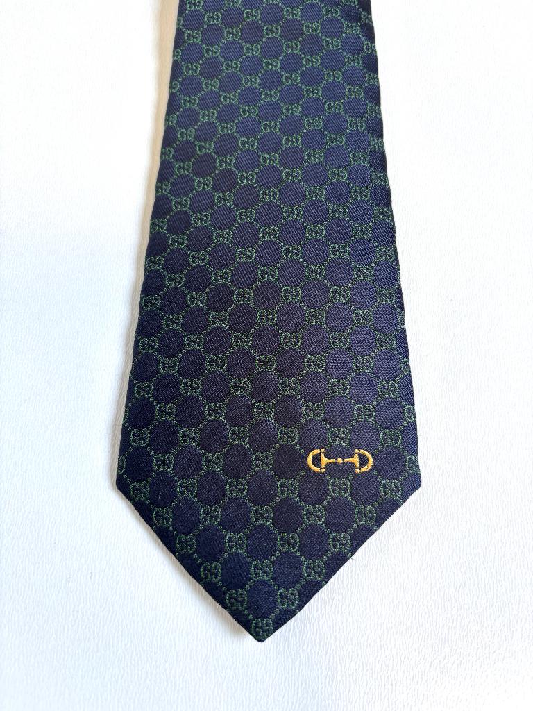 GUCCI Blauw groen monogram HEREN stropdas, Blauw, Ophalen of Verzenden, Zo goed als nieuw, Gucci