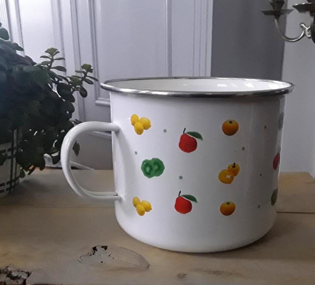 Witte kan - gedecoreerd met fruit en groente, Ophalen of Verzenden, Zo goed als nieuw