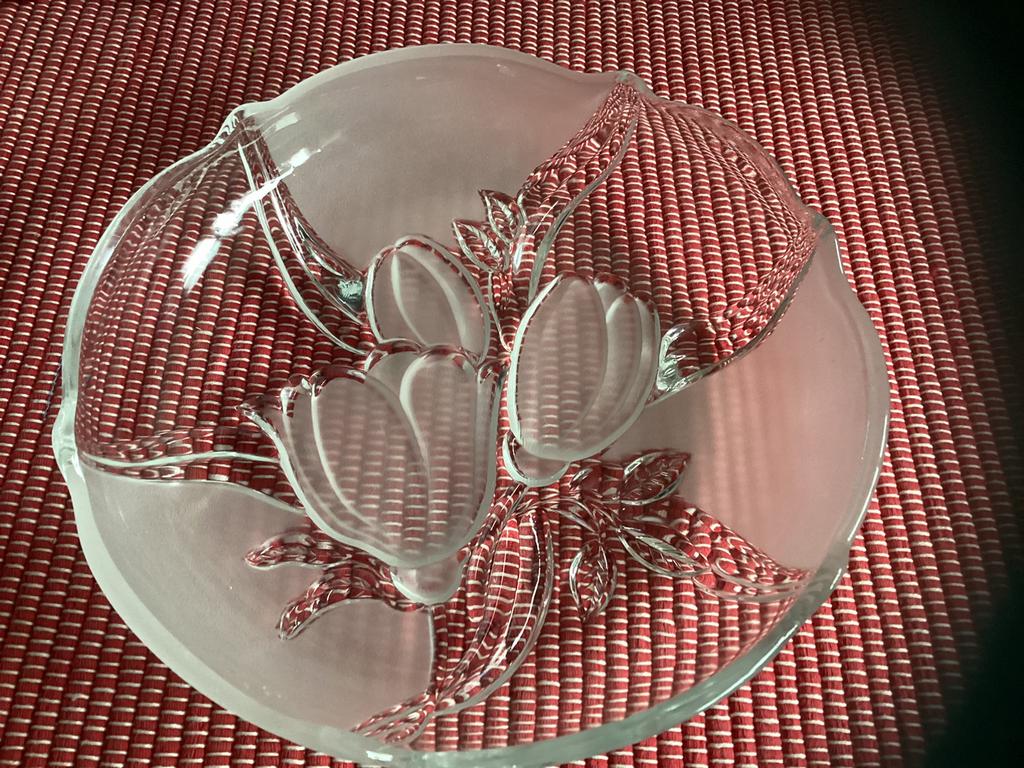 2x Walther Glass schalen, decor magnolia en klimop met goud, Schaal, Rond, Ophalen of Verzenden, Glas