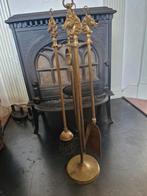 4-delige koperen haardstel met 4 paardenkoppen, Ophalen, Vrijstaande haard, Houthaard