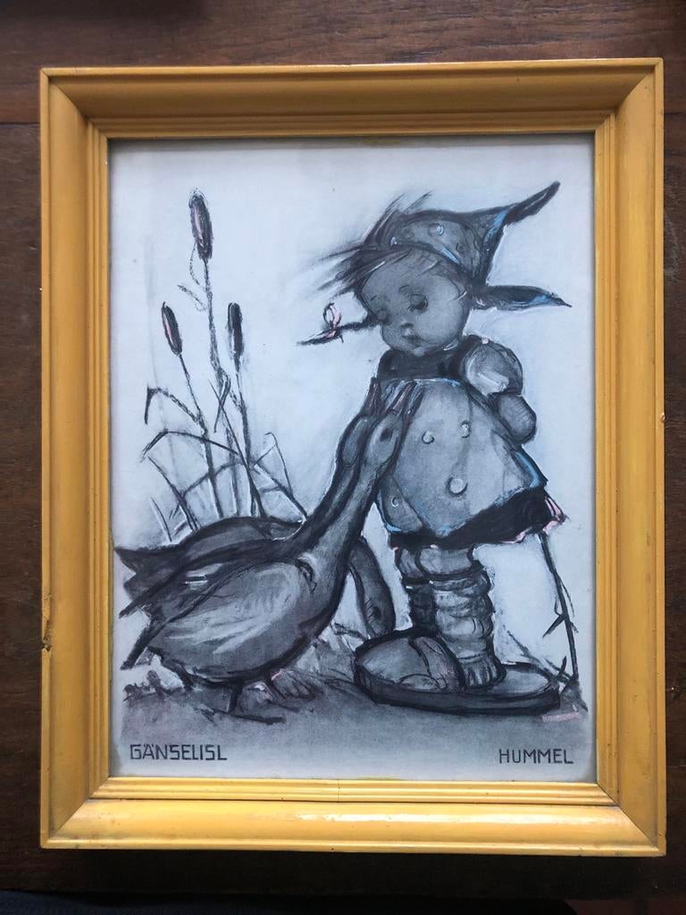 Vintage Hummel "Ganselisl" print in lijst, Verzamelen, Ophalen of Verzenden, Zo goed als nieuw, Voor 1940, Prent