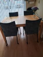 Uitschuifbare eettafel met 4 stoelen op wieltjes, Huis en Inrichting, Ophalen of Verzenden