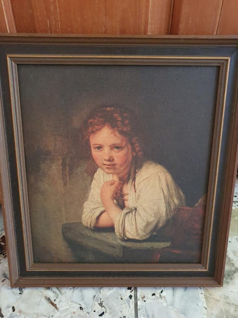 Oud schilderij 'Meisje in het Venster' - Rembrandt, Ophalen of Verzenden