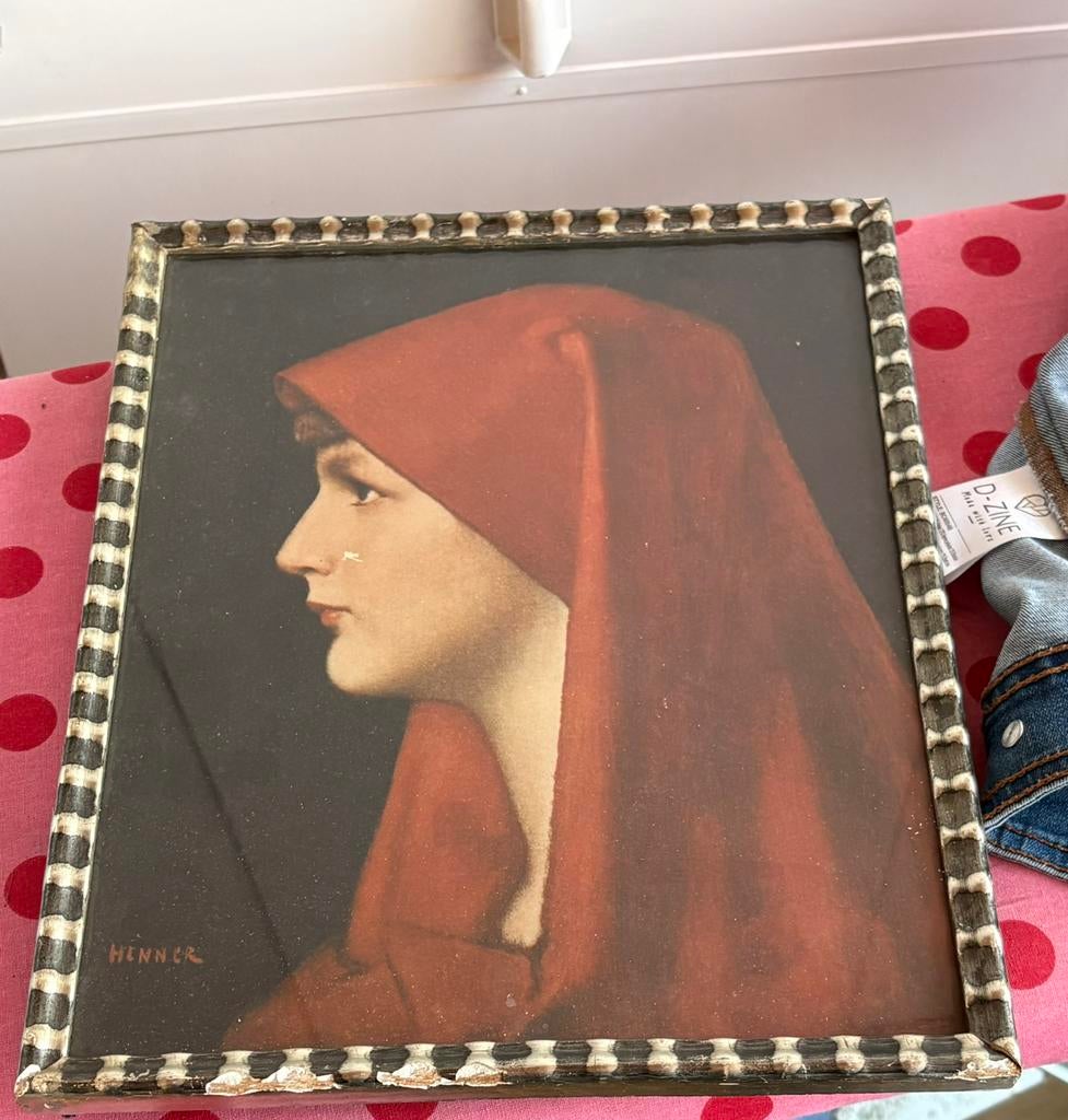 Prent Jean Jacques Henner Fabiola Rome schilderij prent rood, Ophalen of Verzenden