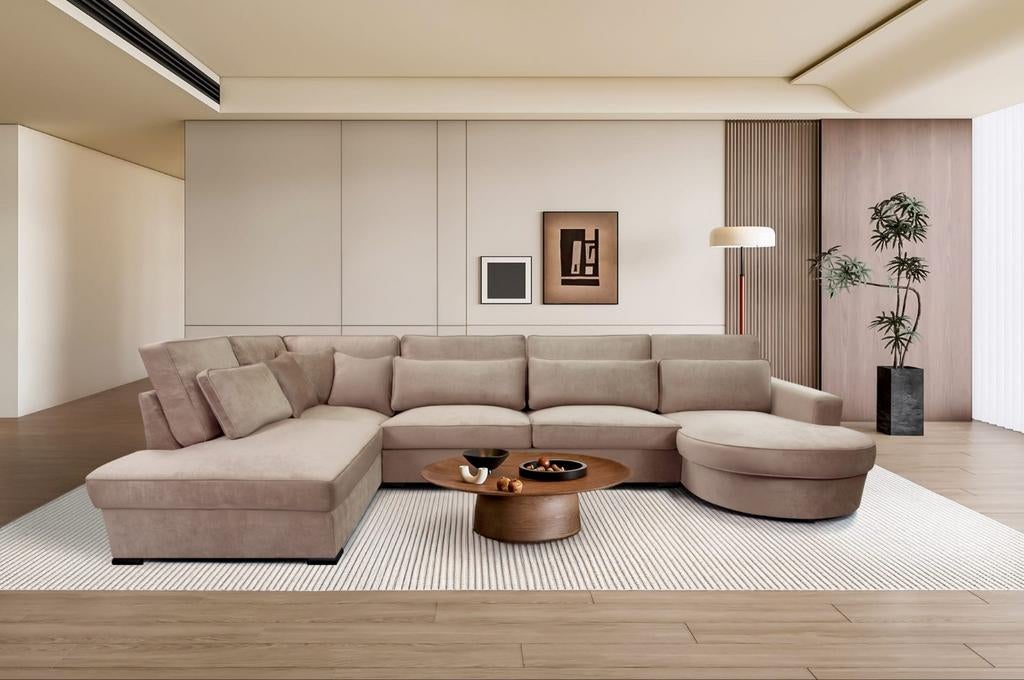 Nieuwe moderne mega Ubank diverse kleuren en stoffen, Huis en Inrichting, Banken | Bankstellen, Ophalen of Verzenden, Nieuw, 150 cm of meer