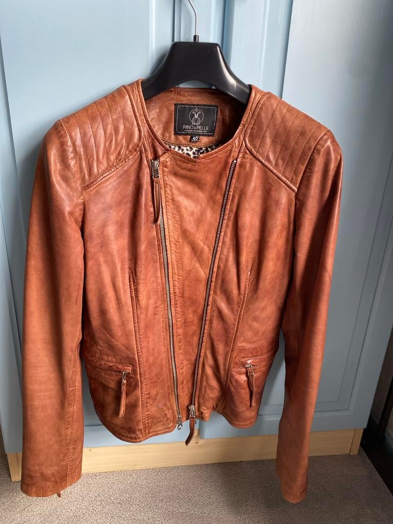 Rino & Pelle Leren Jasje cognac kleurig Maat 40, Kleding | Dames, Jassen | Zomer, Ophalen of Verzenden, Zo goed als nieuw, Maat 38/40 (M)