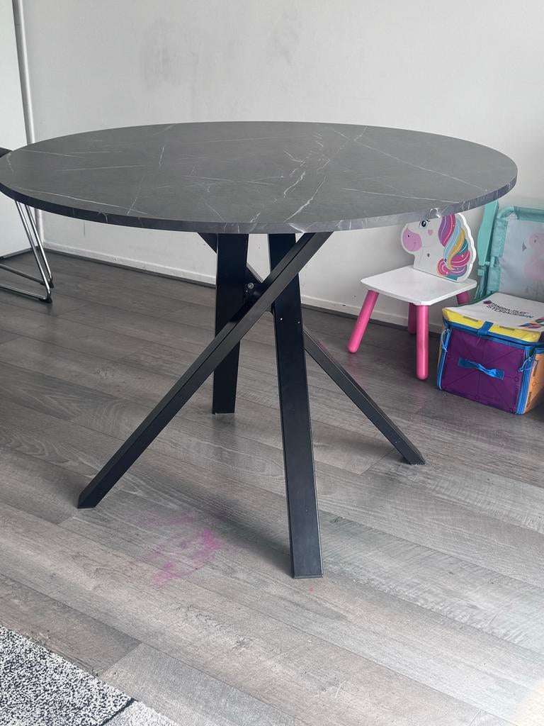 Ikea MARIEDAMM eettafel rond marmerpatroon inclusief 4 stoel, Huis en Inrichting, Tafels | Eettafels, Ophalen, Overige materialen
