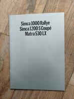 Simca 1000 Rallye 1200 S Coupé Matra 530 LX brochure 1970, Zo goed als nieuw, Overige merken, Simca, Ophalen of Verzenden