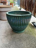 Bloempot blauw/groen medium groot, Ophalen, Rond, Balkon, Aardewerk