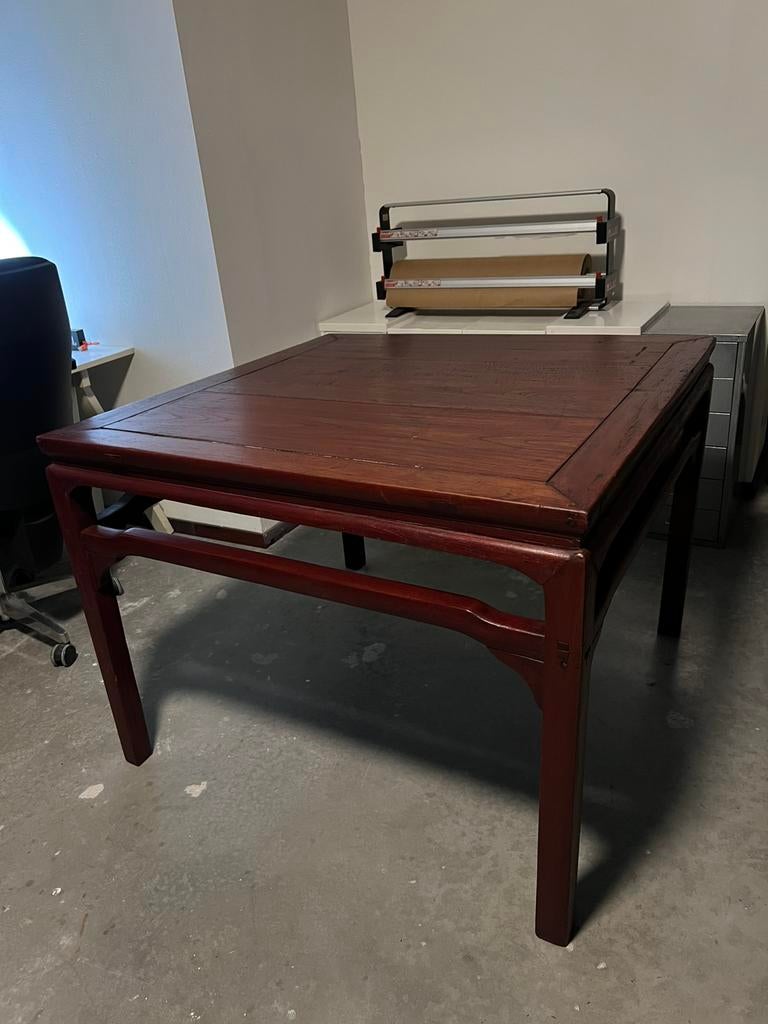 Vierkante antiek houten Chinese Majong tafel,, Antiek en Kunst, Antiek | Meubels | Tafels, Ophalen