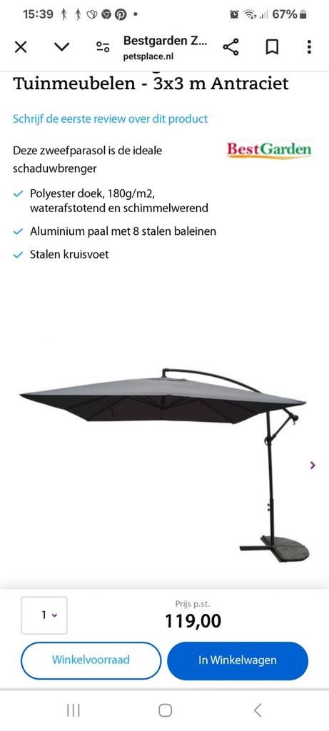 Bestgarden Zweefparasol 3x3 m Antraciet met parasoltegels, Tuin en Terras, Parasols, Ophalen of Verzenden