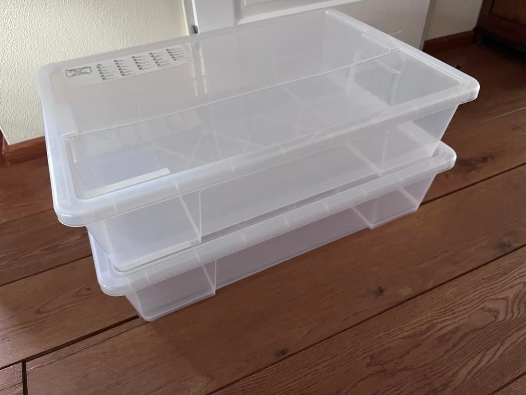 Samla transparante bakken 2 stuks incl deksel, Doe-het-zelf en Verbouw, Kratten en Dozen, Zo goed als nieuw, Bak of Kist, 50 tot 75 cm