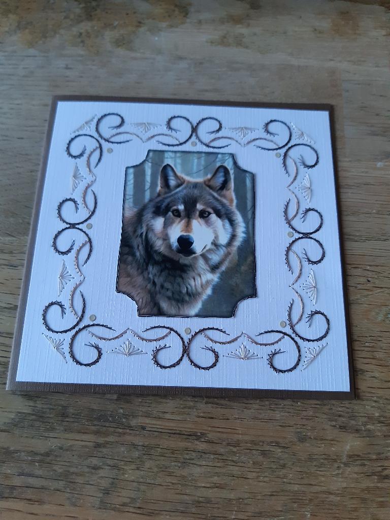 Borduur-wolf(198), Hobby en Vrije tijd, Kaarten | Zelfgemaakt, Nieuw, Overige thema's, Ophalen of Verzenden