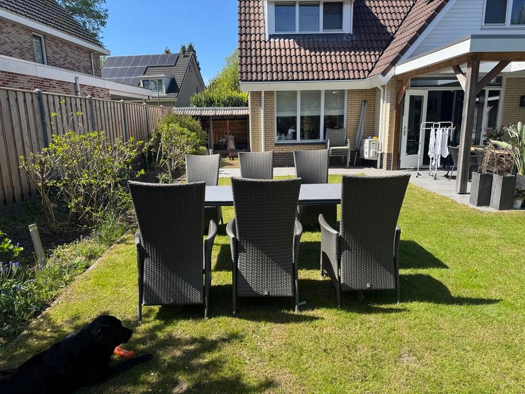 Te koop Intratuin tuinset met tafel en 6 stoelen, Tuin en Terras, Ophalen, Gebruikt, 6 zitplaatsen, Aluminium