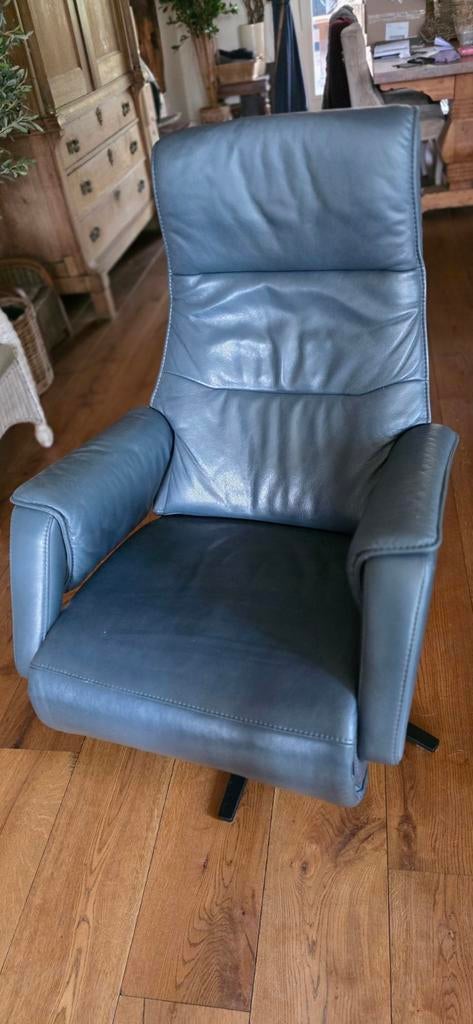 Relax fauteuil echt leder leer elektrisch met motor en accu, Ophalen of Verzenden, Zo goed als nieuw, 50 tot 75 cm, Leer