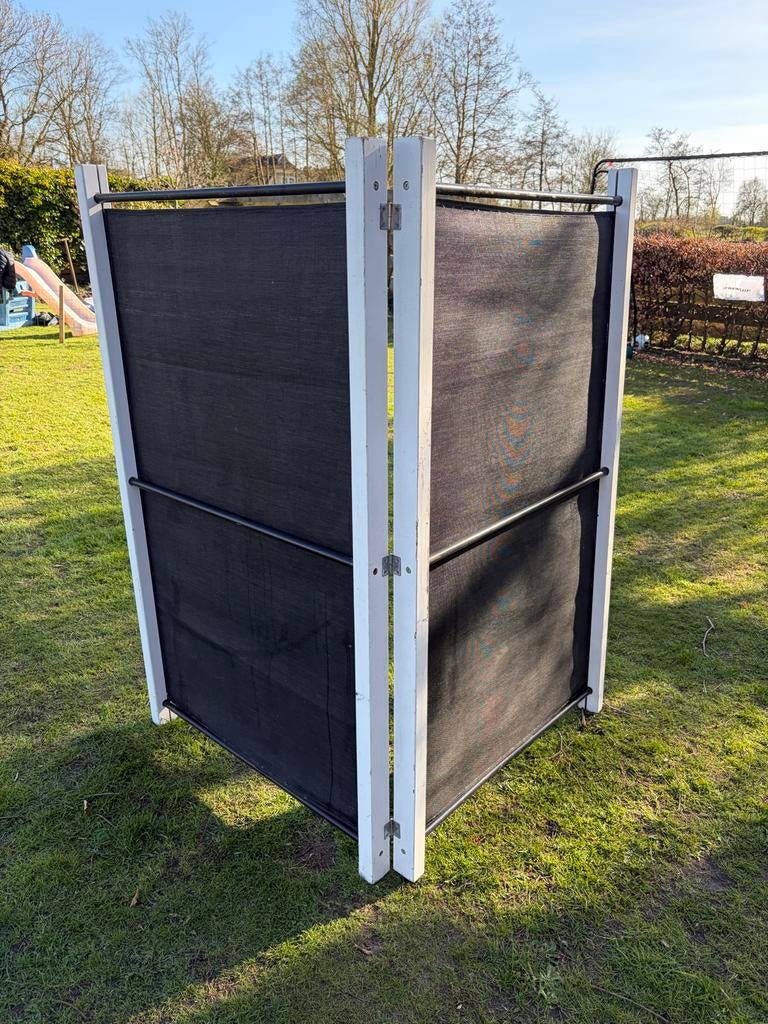 Houten windscherm met zwart doek, Tuin en Terras, Overkappingen, Ophalen, Gebruikt