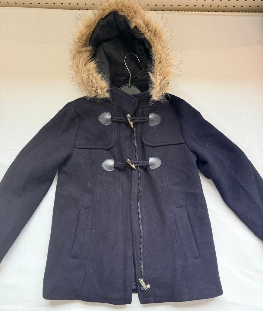Kinderjas maat 140 - Donkerblauw met bontkraag, Kinderen en Baby's, Kinderkleding | Maat 140, Ophalen of Verzenden, Gebruikt, Meisje