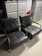 2x hoogwaardige zwartlederen fauteuil/zitstoel, Huis en Inrichting, Fauteuils, Ophalen, Gebruikt, 75 tot 100 cm, Leer
