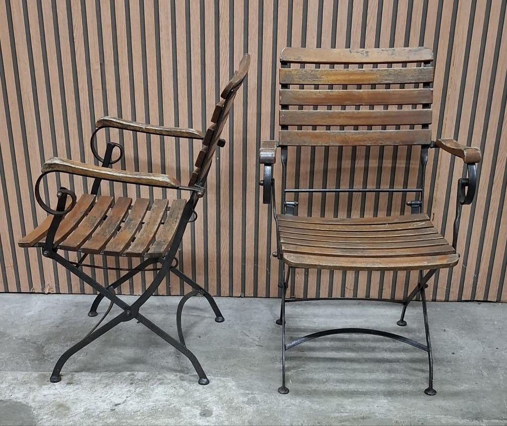 1 x zware klapstoelen Franse bistro stoelen metaal hout cafe, Zwart, Ophalen of Verzenden, Zo goed als nieuw, Vijf, Zes of meer stoelen