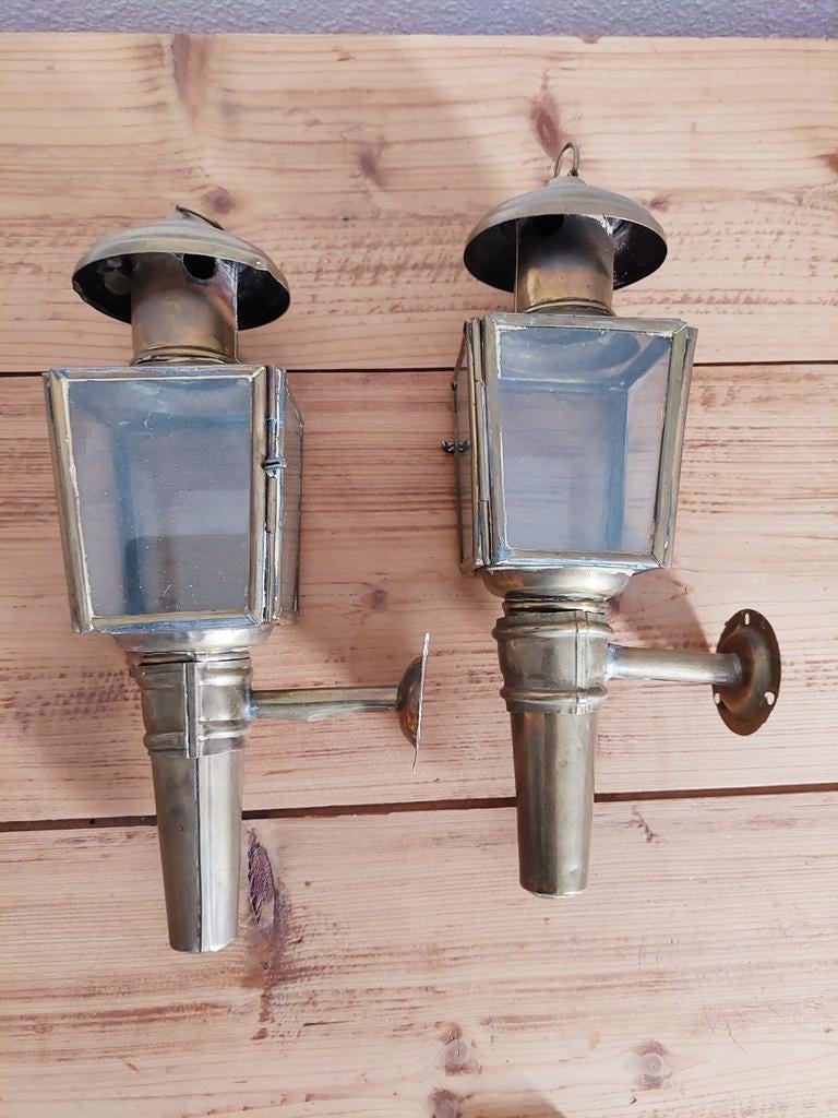 Brocante koperen koetslantaarns, Ophalen of Verzenden