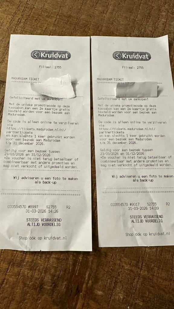 Tickets madurodam code voor 2 e kaart gratis, Twee personen, Ticket of Toegangskaart