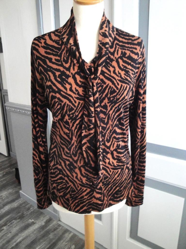 Cognac/zwart blousje PERLA NERA maat M, Kleding | Dames, Blouses en Tunieken, Overige kleuren, Ophalen of Verzenden, Zo goed als nieuw