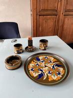 Gouda Plateel Groot Bord, 2 Potjes, Asbak, Luciferhouder, Ophalen of Verzenden